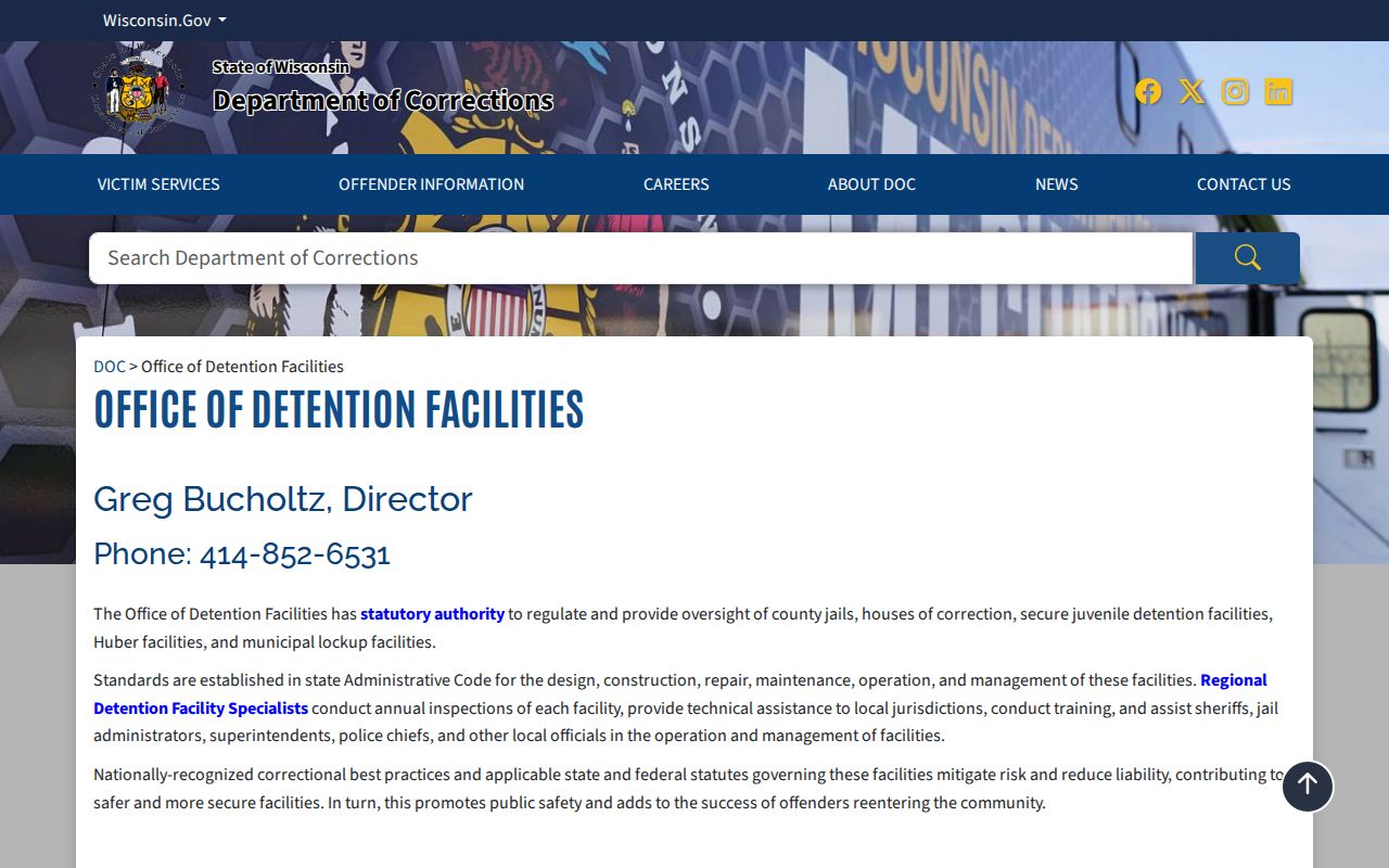 Wisconsin arrest history detention facility oversight