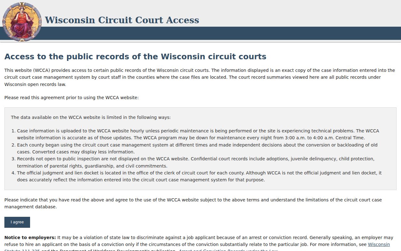 Wisconsin criminal court cases WCCA interface