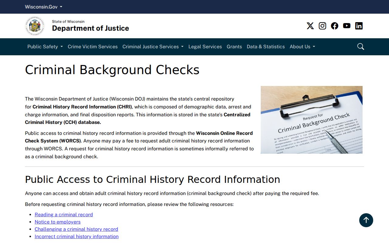 Wisconsin DOJ CIB criminal background check products and fees