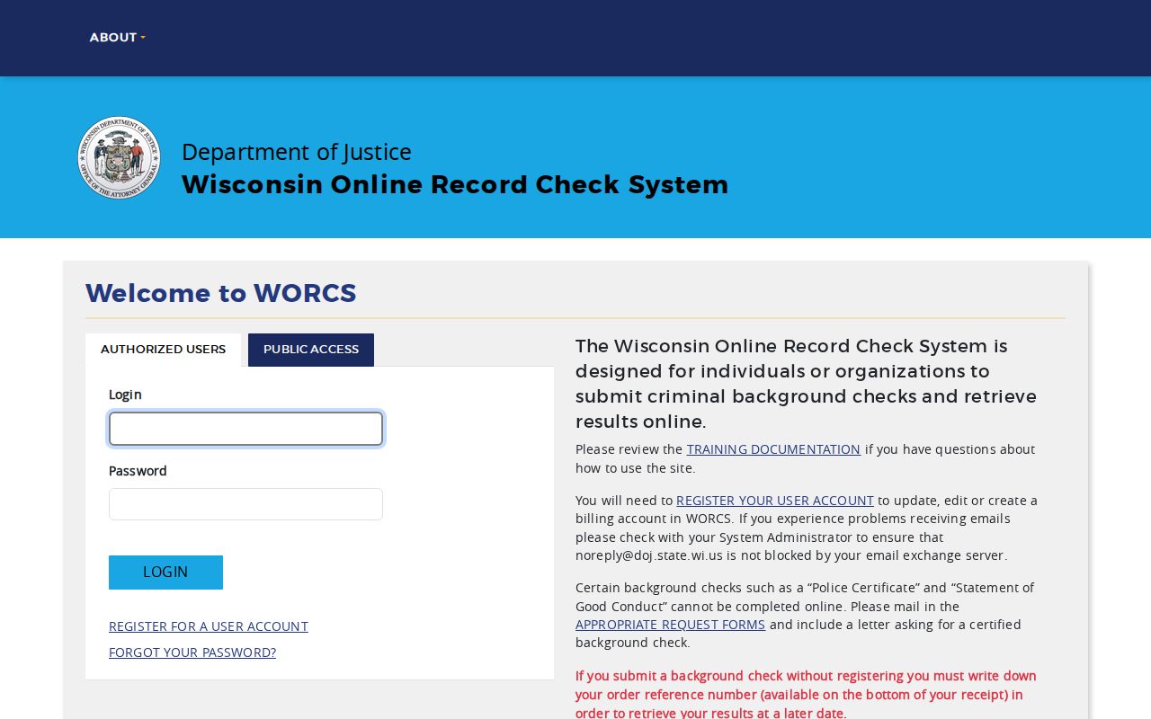 Wisconsin DOJ CIB WORCS criminal history portal