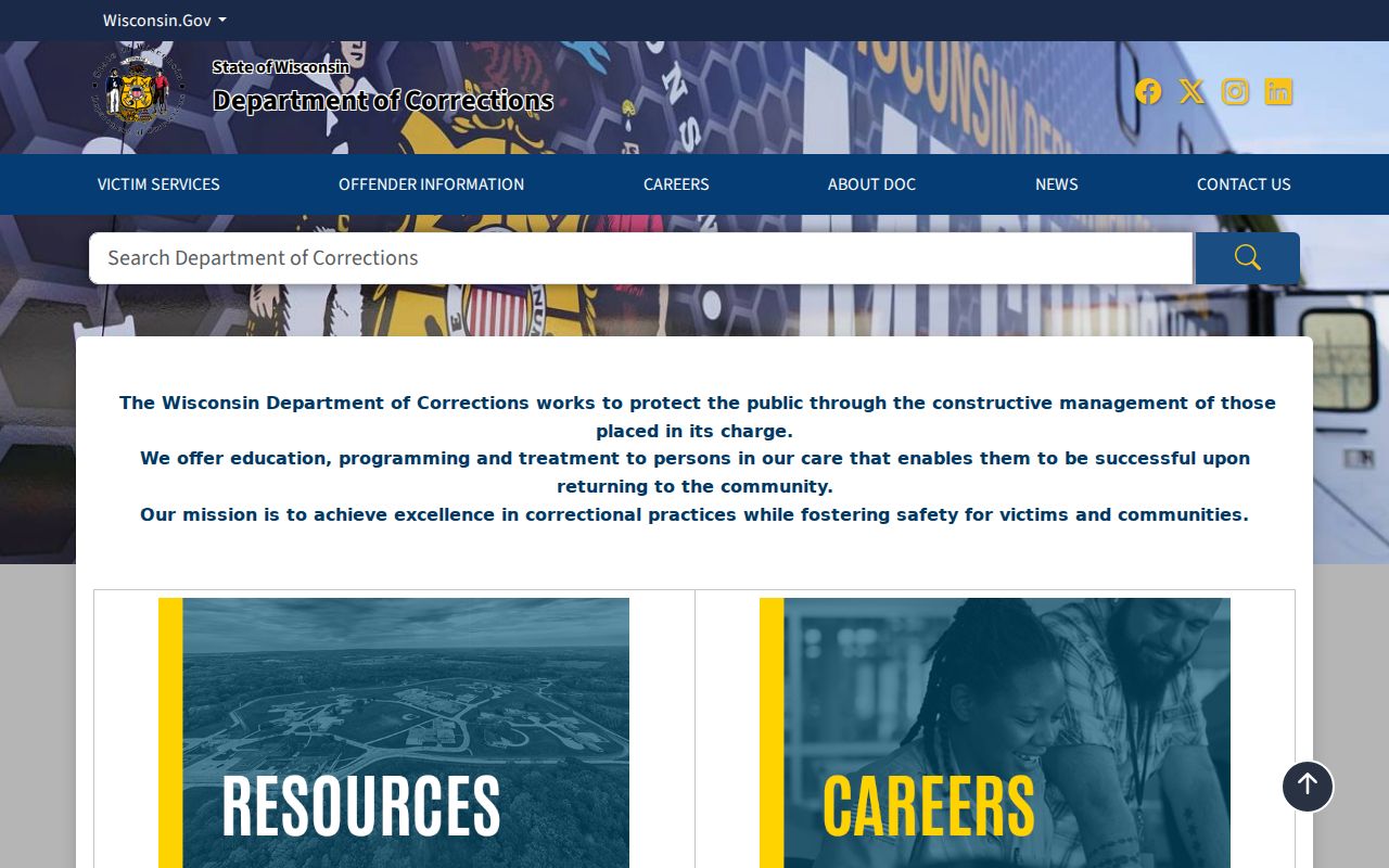 Wisconsin criminal history Department of Corrections homepage