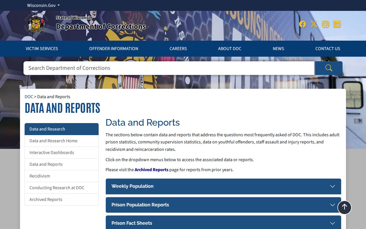 Wisconsin criminal history DOC data and statewide reports