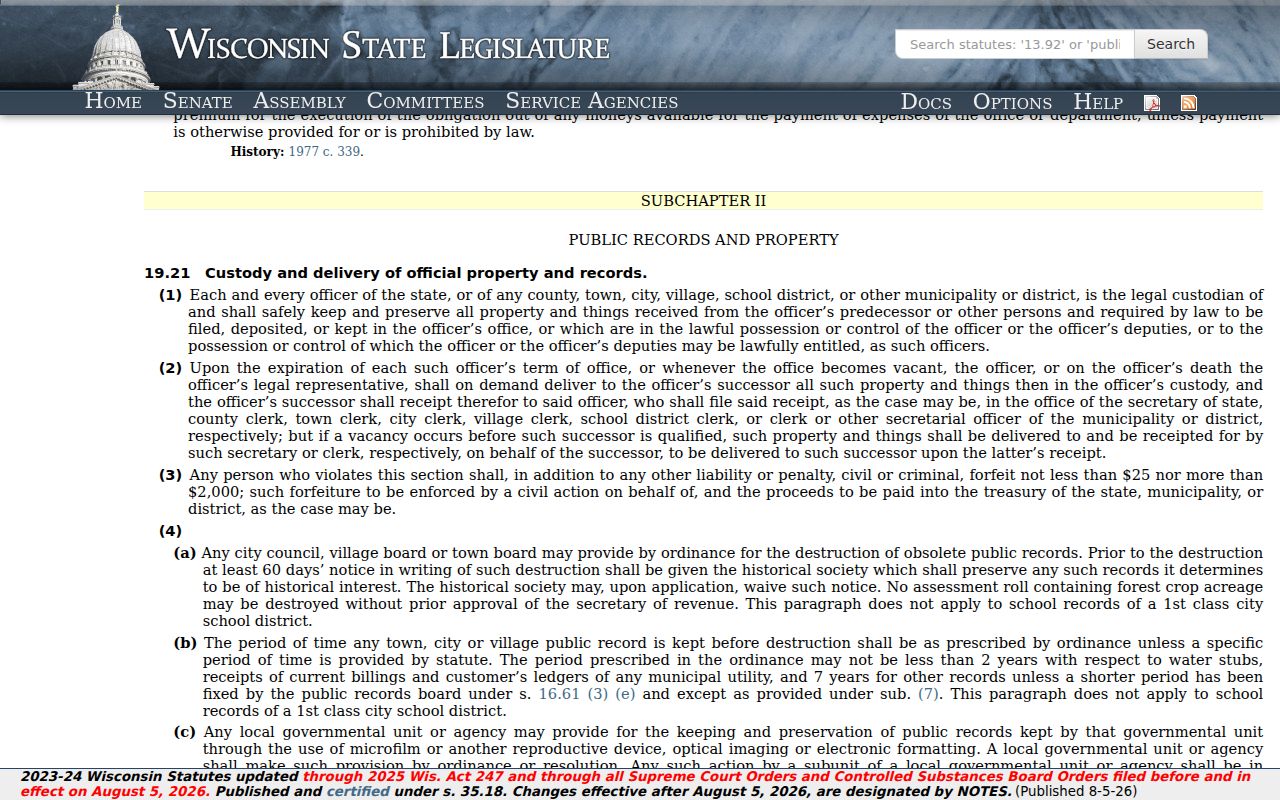 Wisconsin criminal history public records law statutes